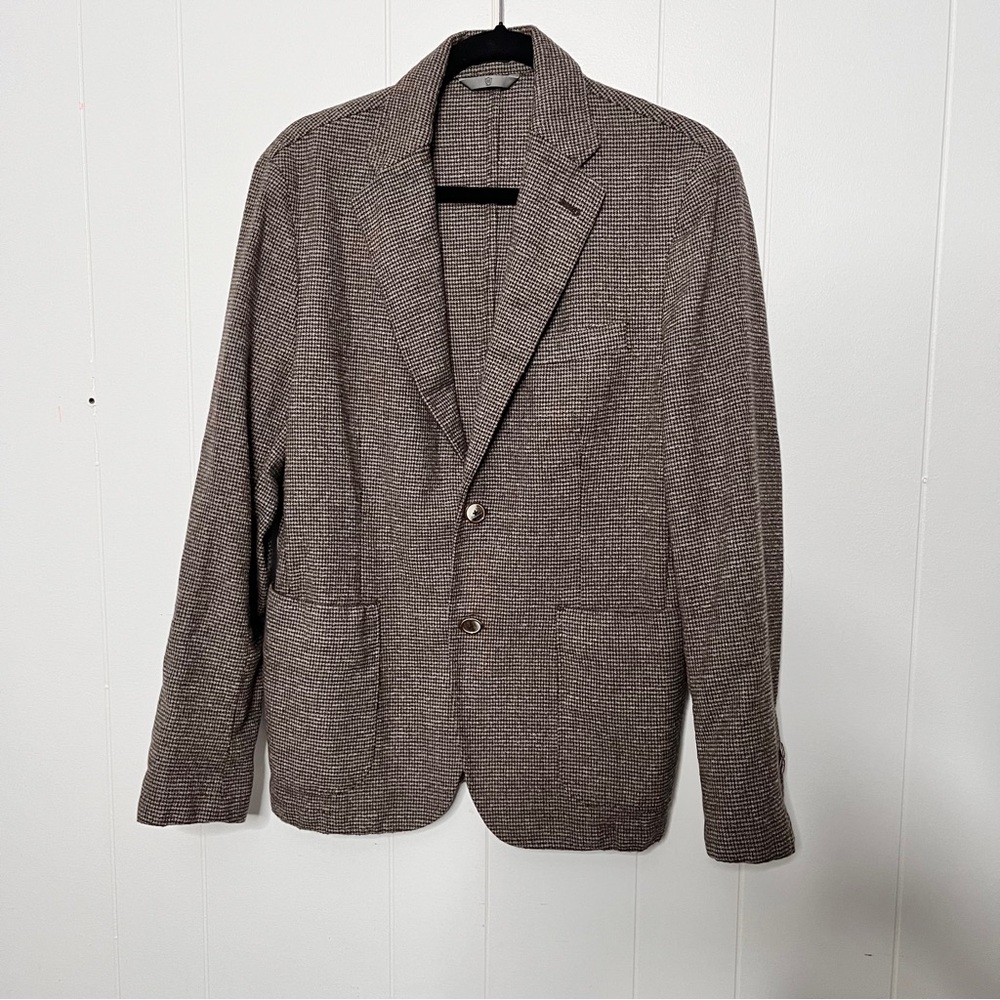 Massimo Dutti Brown Wool Blend Houndstooth Unlined Sport Coat Jacket 40